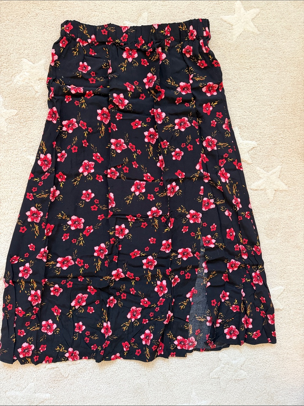 Black Floral Maxi Skirt with Pink Bloom